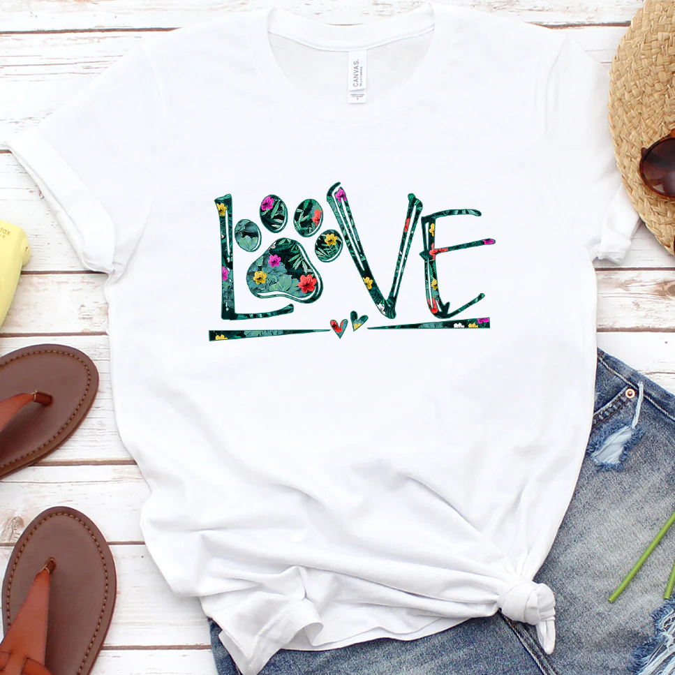 Dog Love Floral Colored Print T-Shirt - Aitapkir